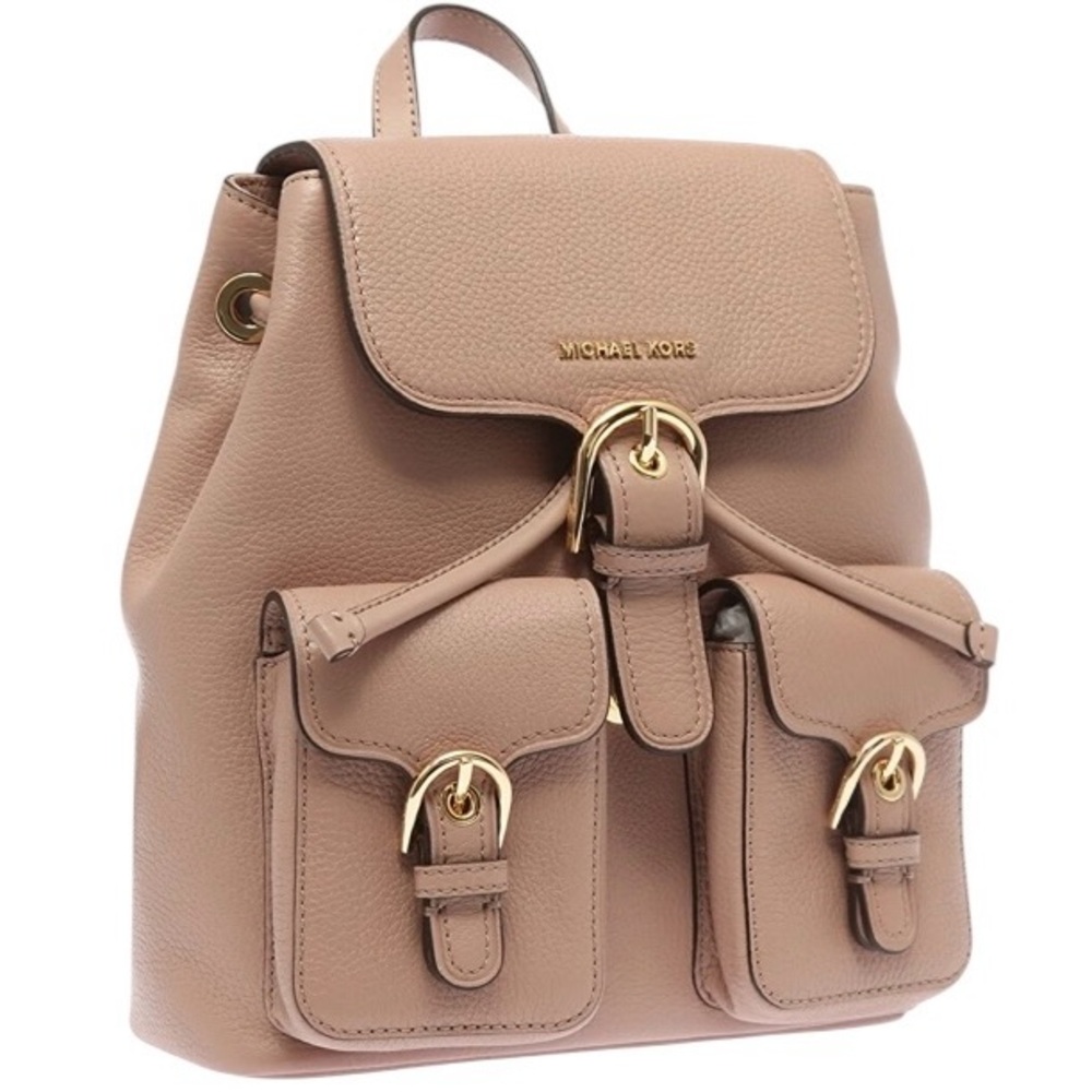 MICHAEL KORS PINK BEIGE PEBBLED LEATHER BACKPACK GOLD HARDWARE $389 LIKE NEW